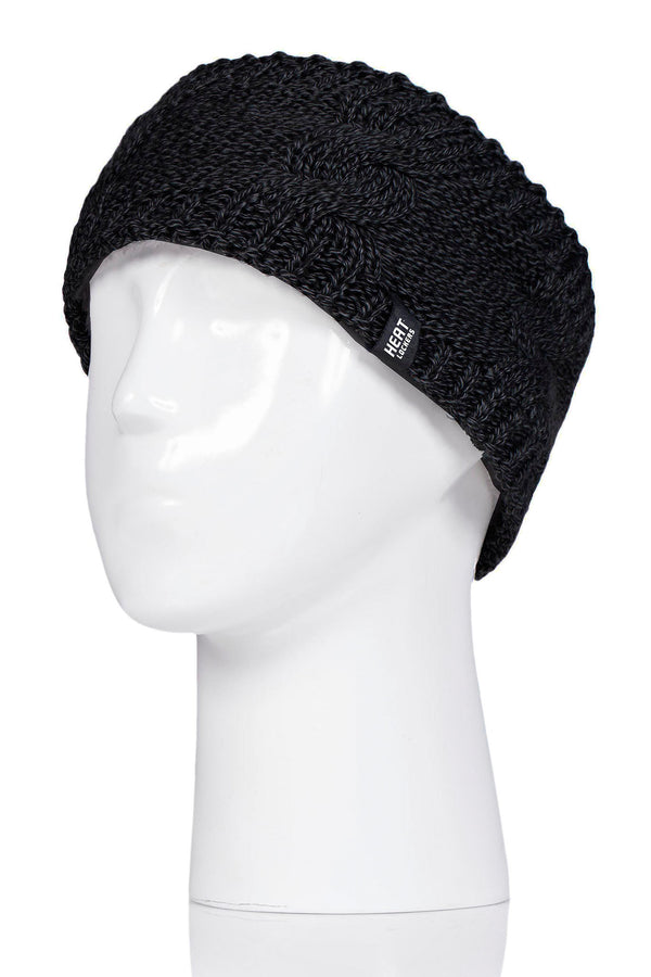 Heat Lockers Women's Alta Cable Knit Thermal Headband Black