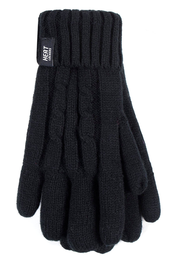 Heat Lockers Women's Cable Knit Thermal Gloves Black