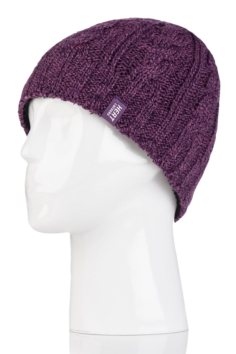 Heat Lockers Women's Cable Knit Thermal Hat Purple