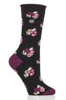 Heat Lockers Women's WARM Floral Crew Thermal Sock Black