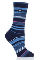 Heat Lockers Women's WARM Multi Stripe Thermal Crew Sock Navy
