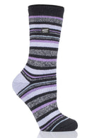 Heat Lockers Women's Warmer Stripe Thermal Crew Sock Black