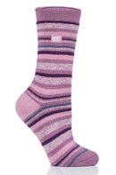 Heat Lockers Women's Warmer Stripe Thermal Crew Sock Pink