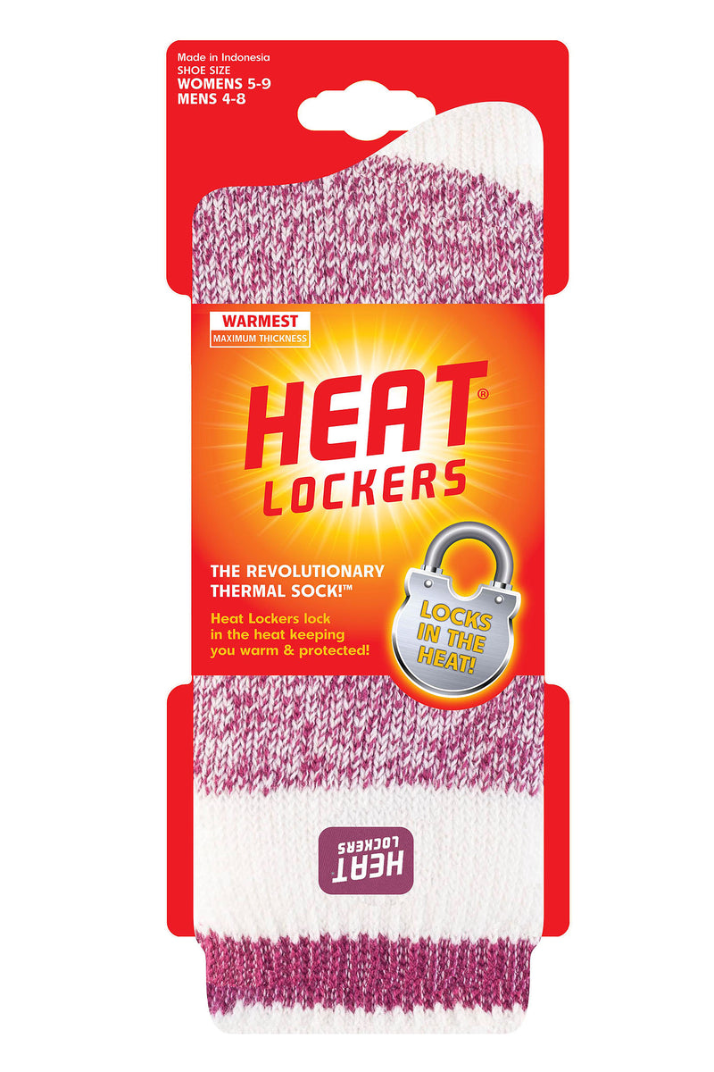Heat Lockers Women's WARMEST Cream Block Twist Thermal Crew Sock Berry - Packaging
