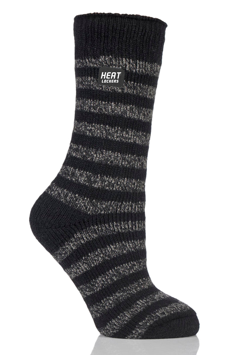 Heat Lockers Women's Warmest Mono Twist Stripe Thermal Crew Sock Black/Charcoal