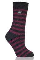 Heat Lockers Women's Warmest Mono Twist Stripe Thermal Crew Sock Charcoal/Raspberry