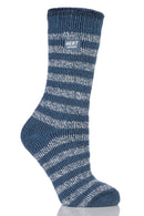Heat Lockers Women's Warmest Mono Twist Stripe Thermal Crew Sock Denim/Cream