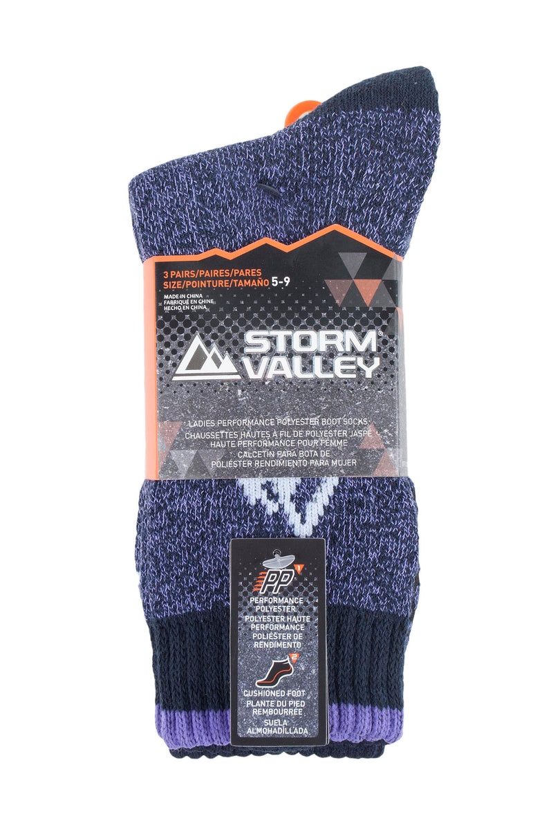 Storm Valley Women's Performance Polyester Marl Boot Sock Navy/Purple - Packaging