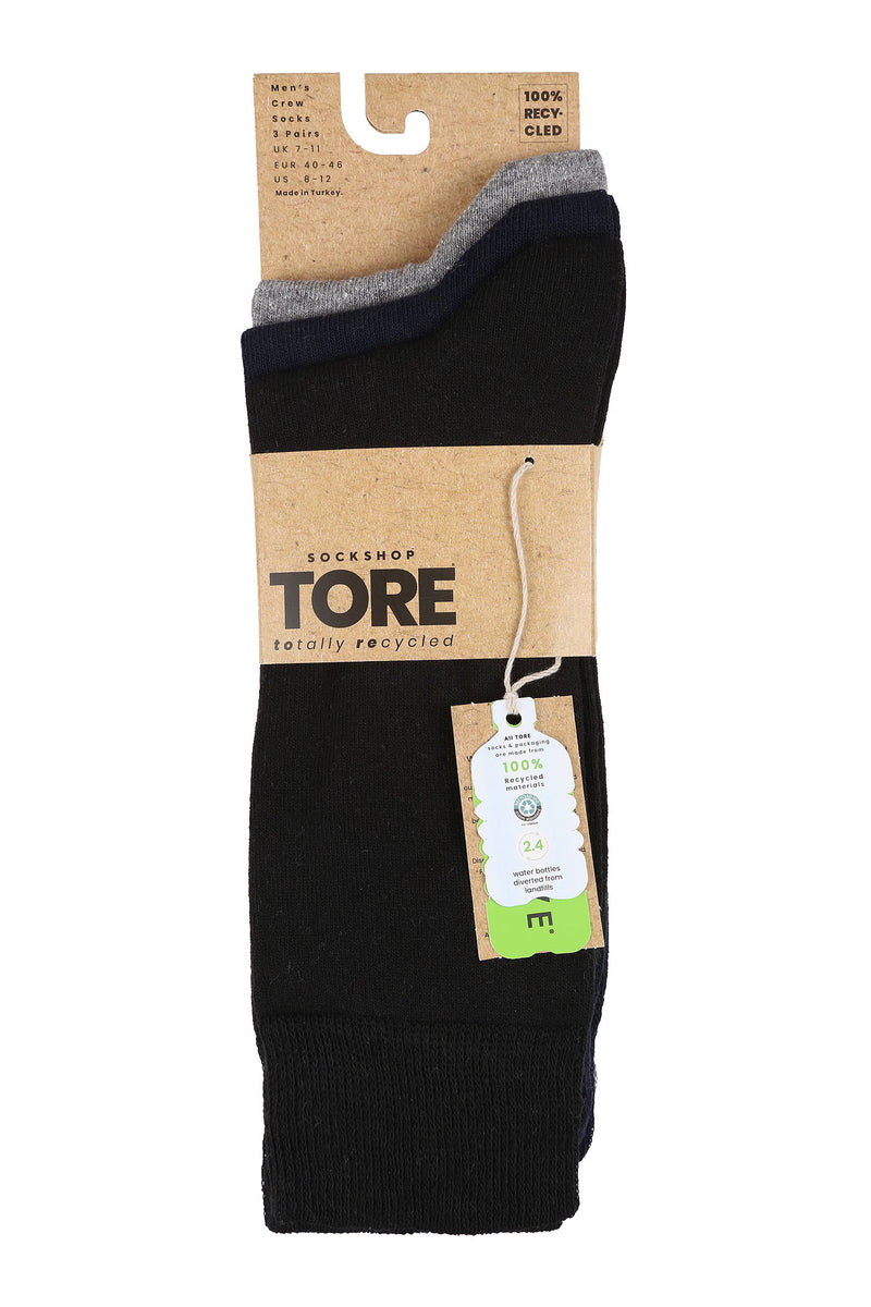 TORE V2000 Men's Solid Color Recycled Crew Sock Black/Navy/Grey - Packaging
