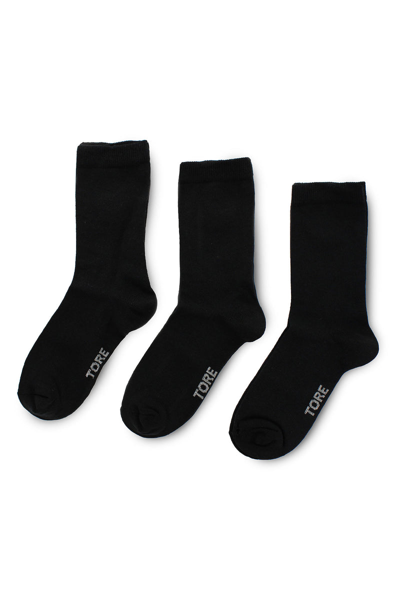 TORE W2000 Women's Solid Color Recycled Crew Sock Black - Flat