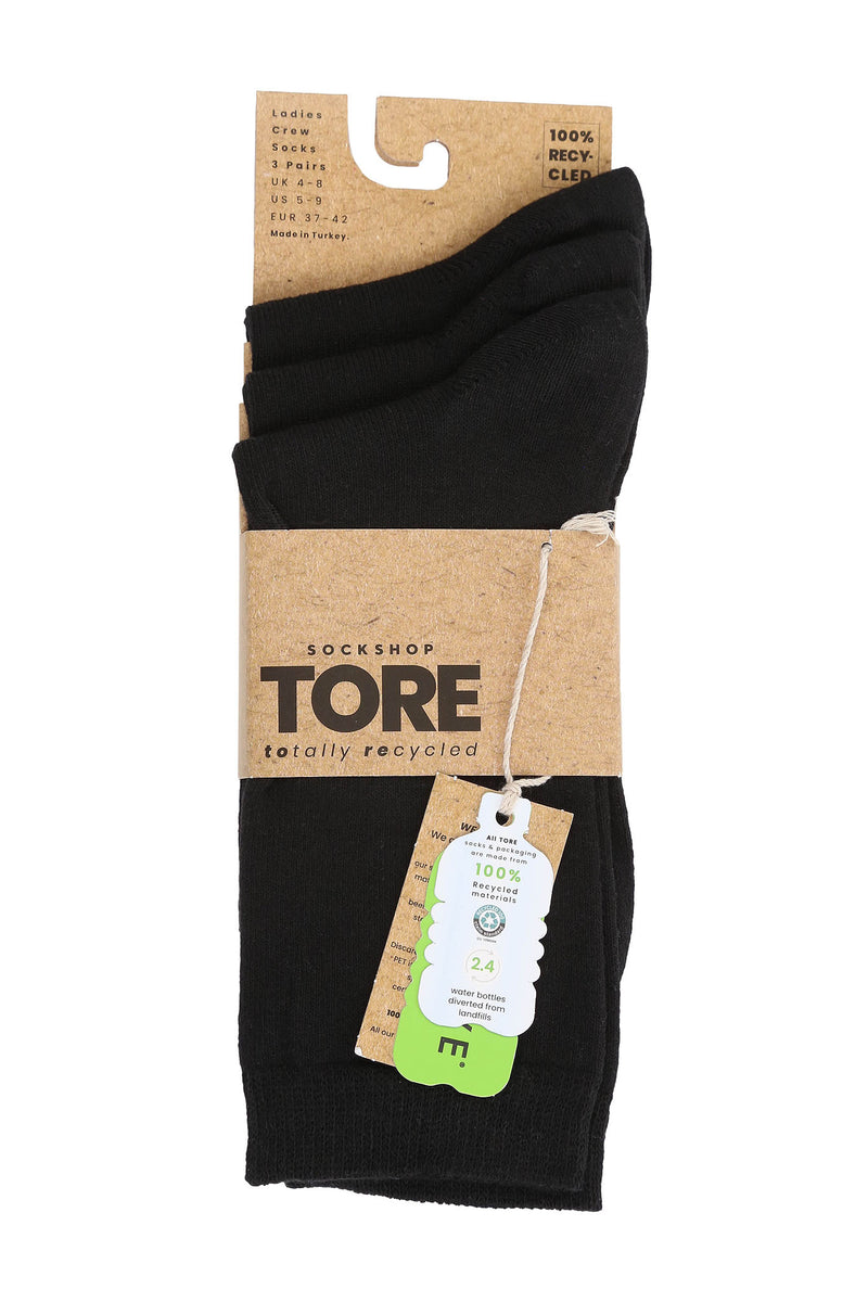 TORE W2000 Women's Solid Color Recycled Crew Sock Black - Packaging