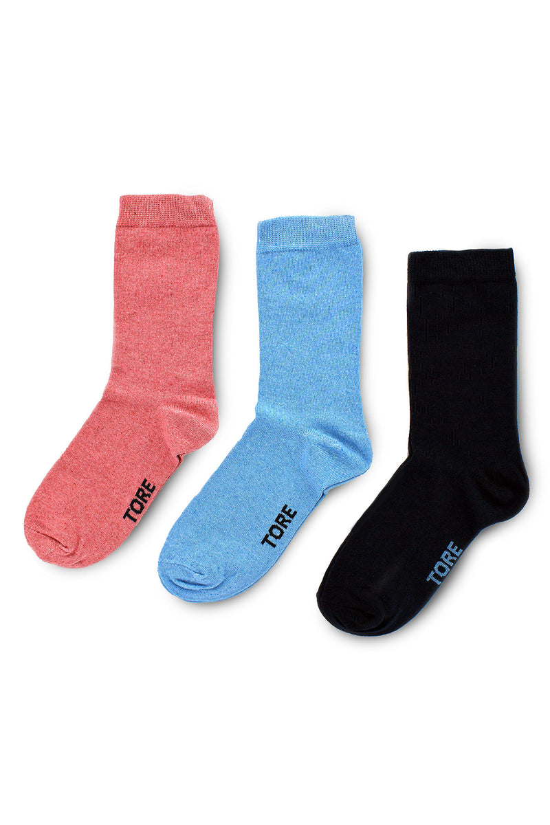 TORE W2000 Women's Solid Color Recycled Crew Sock Rose/Blue/Navy - Flat