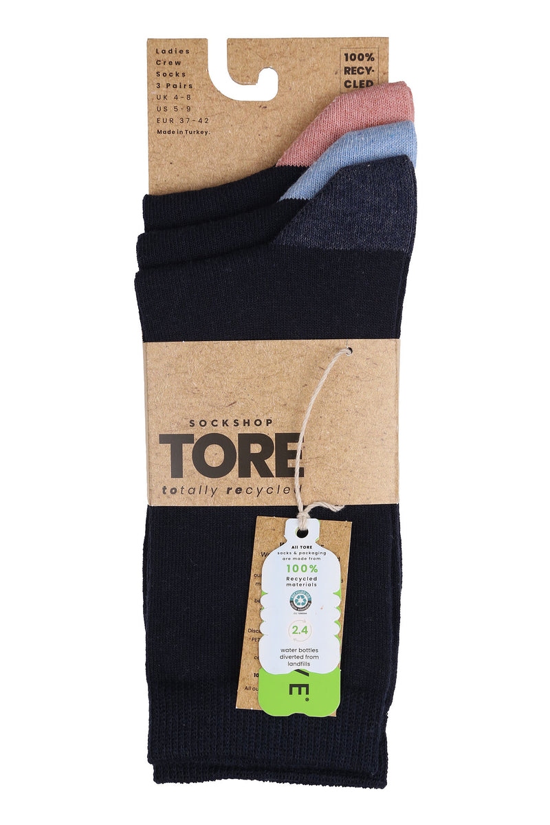 TORE W2500 Women's Heel and Toe Recycled Crew Sock Navy - Packaging