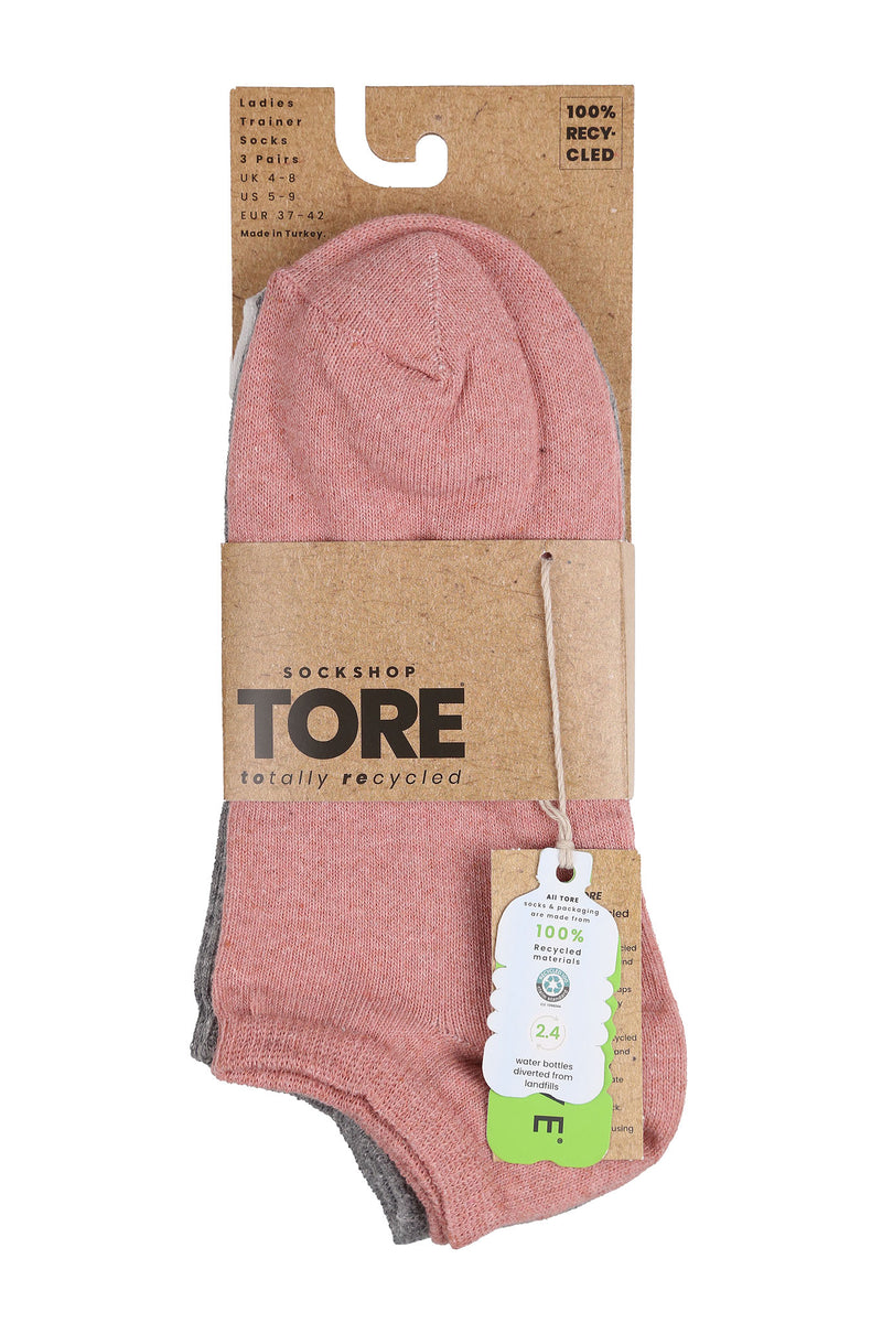 TORE W3100 Women's Recycled Fashion Trainer Sock Rose/Grey/White - Packaging