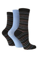 TORE W7005 Women's Multi Stripe Recycled Crew Sock Black