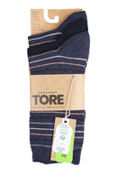 TORE W7005 Women's Multi Stripe Recycled Crew Sock Indigo - Packaging