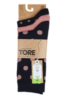 TORE W7007 Women's Spot Jacquard Recycled Crew Sock Navy - Black