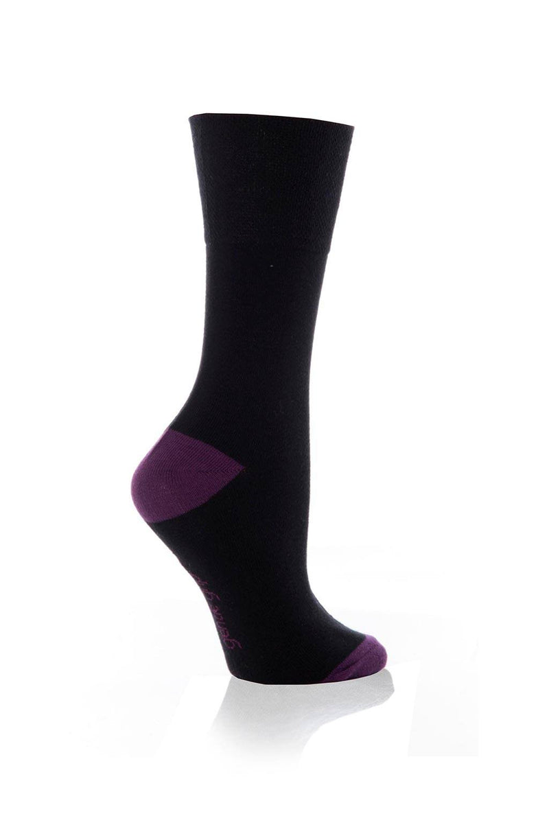 Gentle Grip Women's Contrast Heel & Toe Crew Sock Black - Purple Heel & Toe