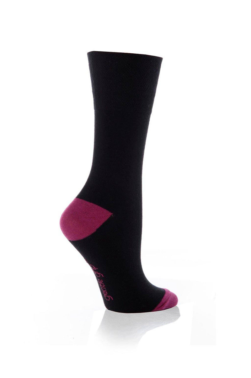 Gentle Grip Women's Contrast Heel & Toe Crew Sock Black - Pink Heel & Toe