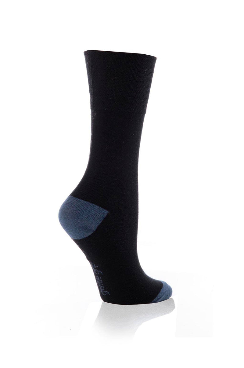 Gentle Grip Women's Contrast Heel & Toe Crew Sock Black - Blue Heel & Toe