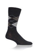 Gentle Grip Men's Black Based Argyle Crew Sock Grey