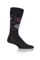 Gentle Grip Men's Black Based Argyle Crew Sock Purple