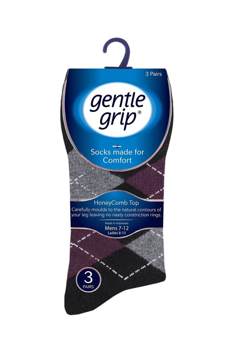 Gentle Grip Men's Black Based Argyle Crew Sock - Packaging