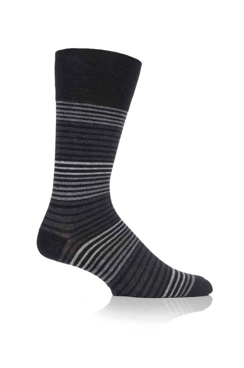 Gentle Grip Men's Monochrome Stripe Crew Sock - Black