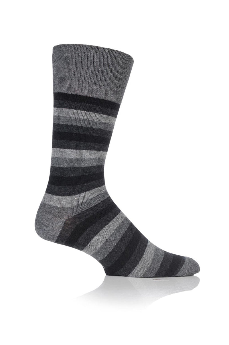 Gentle Grip Men's Monochrome Stripe Crew Sock - Charcoal